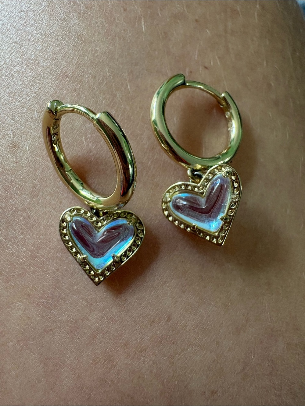 Kendra Scott Gold Huggie Earrings with Dichroic Glass Ari Hearts